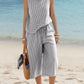 Daverri striped sleeveless top and cropped pants set in beach outfit