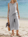 Daverri striped sleeveless top and cropped pants set in beach outfit