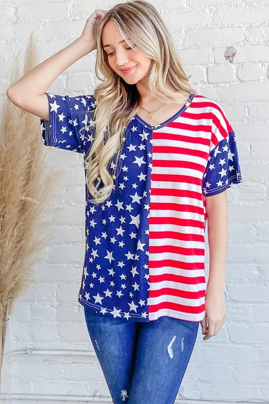 And The Why American Flag Short Sleeve Top Tops