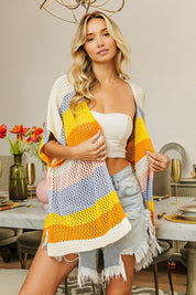BiBi Openwork Striped Open Front Knit Cardigan | Cardigans Daverri Fashions