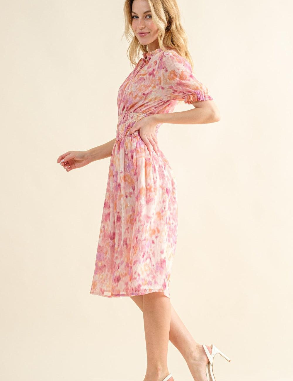 And The Why Full Size Smocked Waist Printed Midi Dress | Daverri Fashions