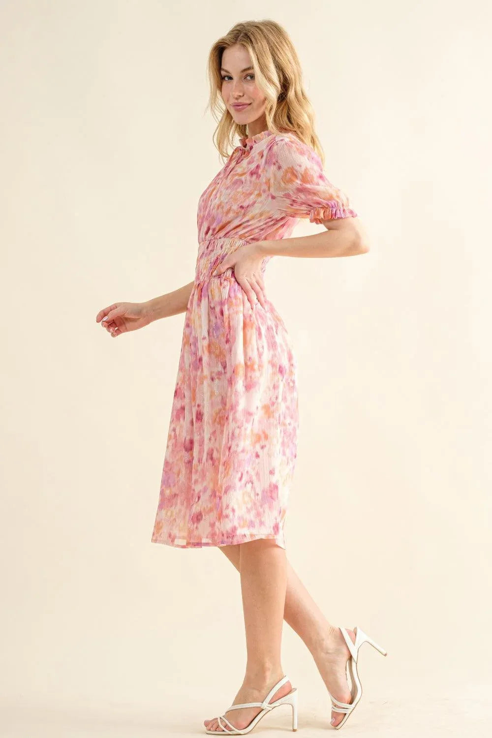 And The Why Full Size Smocked Waist Printed Midi Dress - DAVERRI FASHIONS