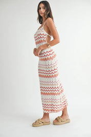 MABLE Lightweight Pointelle Chevron Knit Maxi Dress | Maxi Dresses Daverri Fashions