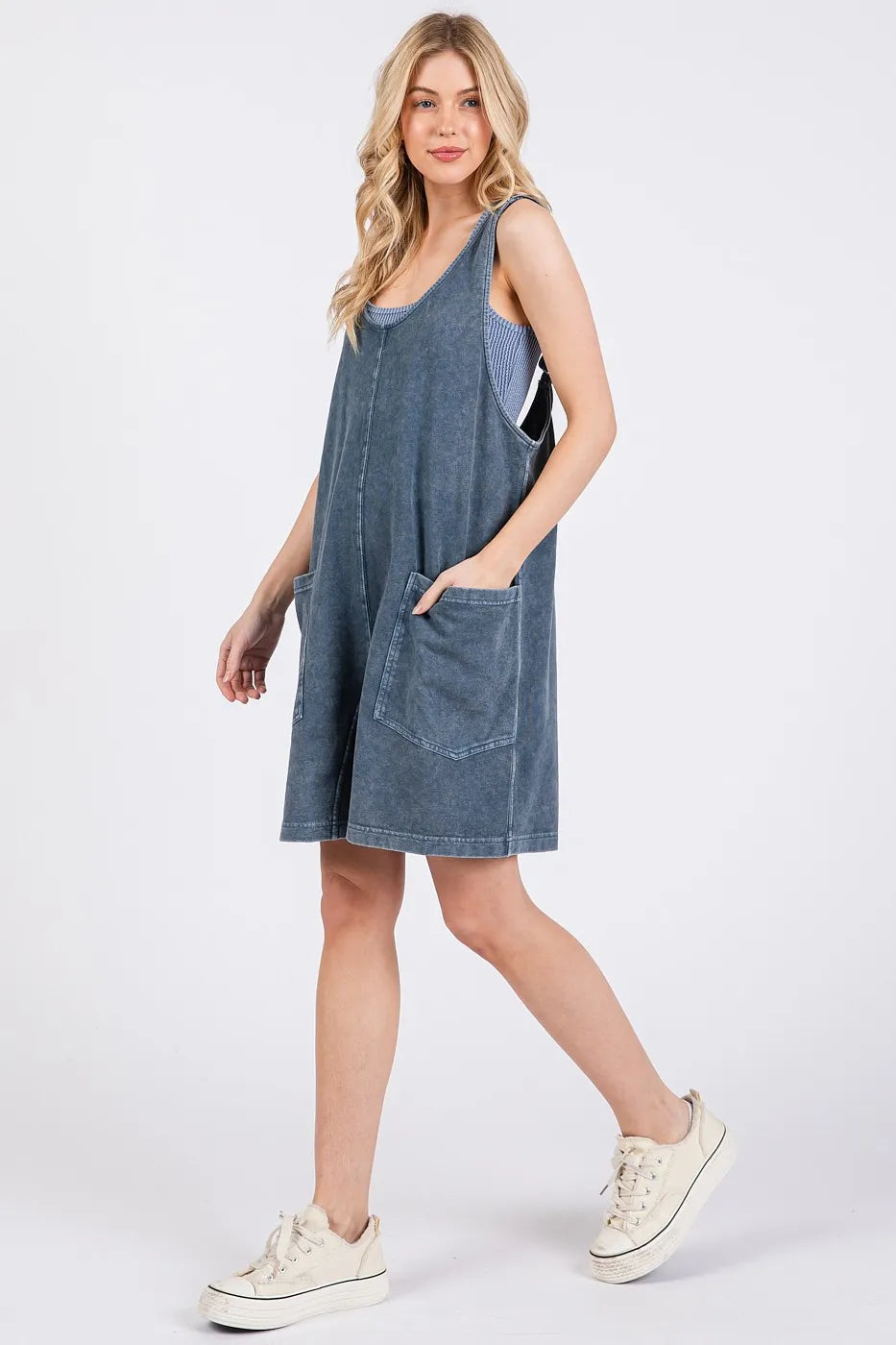 Mittoshop Low Scoop Neck Tank Washed French Terry Romper Rompers