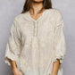 POL Floral Embroidered Top: soft off-white blouse with lace trim and v-neck