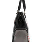 Nicole Lee USA eco-leather handbag with black gray quilted design and striped side accent