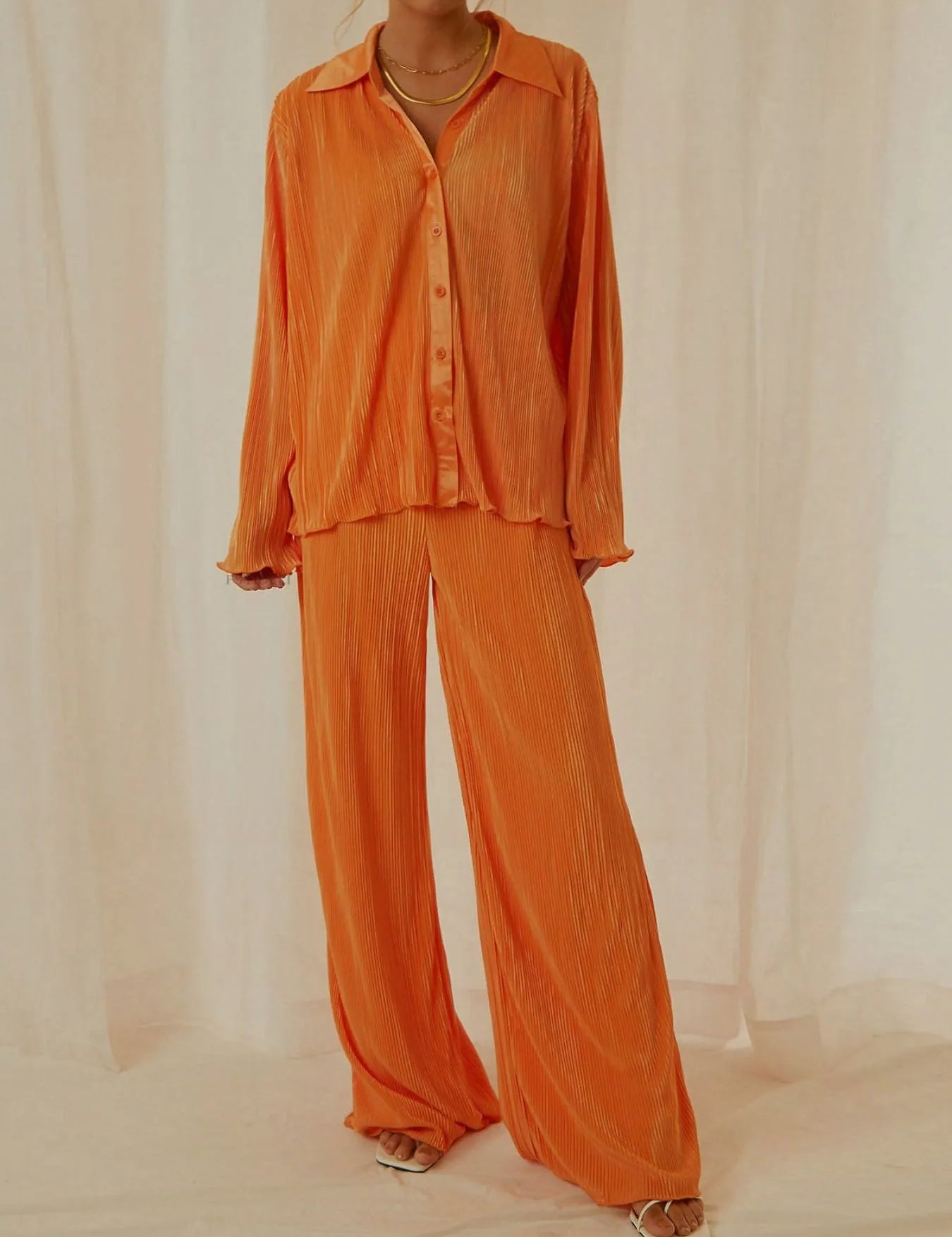 Button Up Long Sleeve Top and Pants Set | Loungewear Sets Daverri Fashions