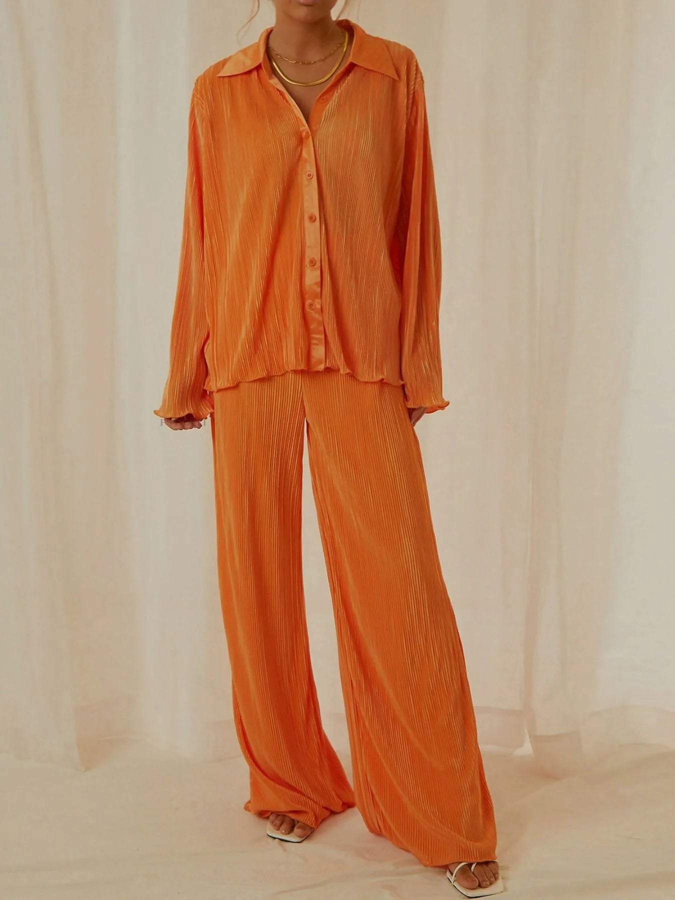 Button Up Long Sleeve Top and Pants Set | Loungewear Sets Daverri Fashions
