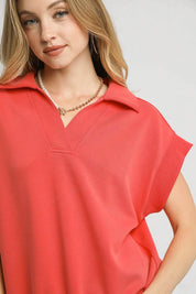 Umgee Luxe Knit Collared Short Sleeve Polo Sweatshirt | Sweatshirts Daverri Fashions