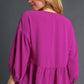 Umgee Full Size V-Neck Puffed 3/4 Sleeve Babydoll Blouse Plus Size Blouses