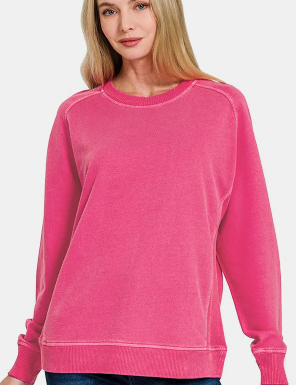 Hot Pink Zenana Full Size Pigment Dyed French Terry Sweatshirt | Sweatshirts Daverri Fashions