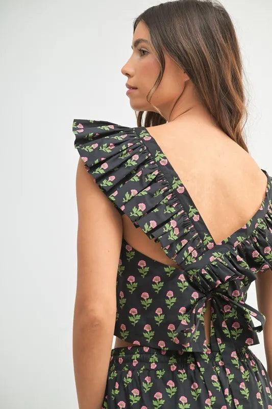 MABLE Floral Print Ruffle Top and Pants Set | Outfit Sets Daverri Fashions