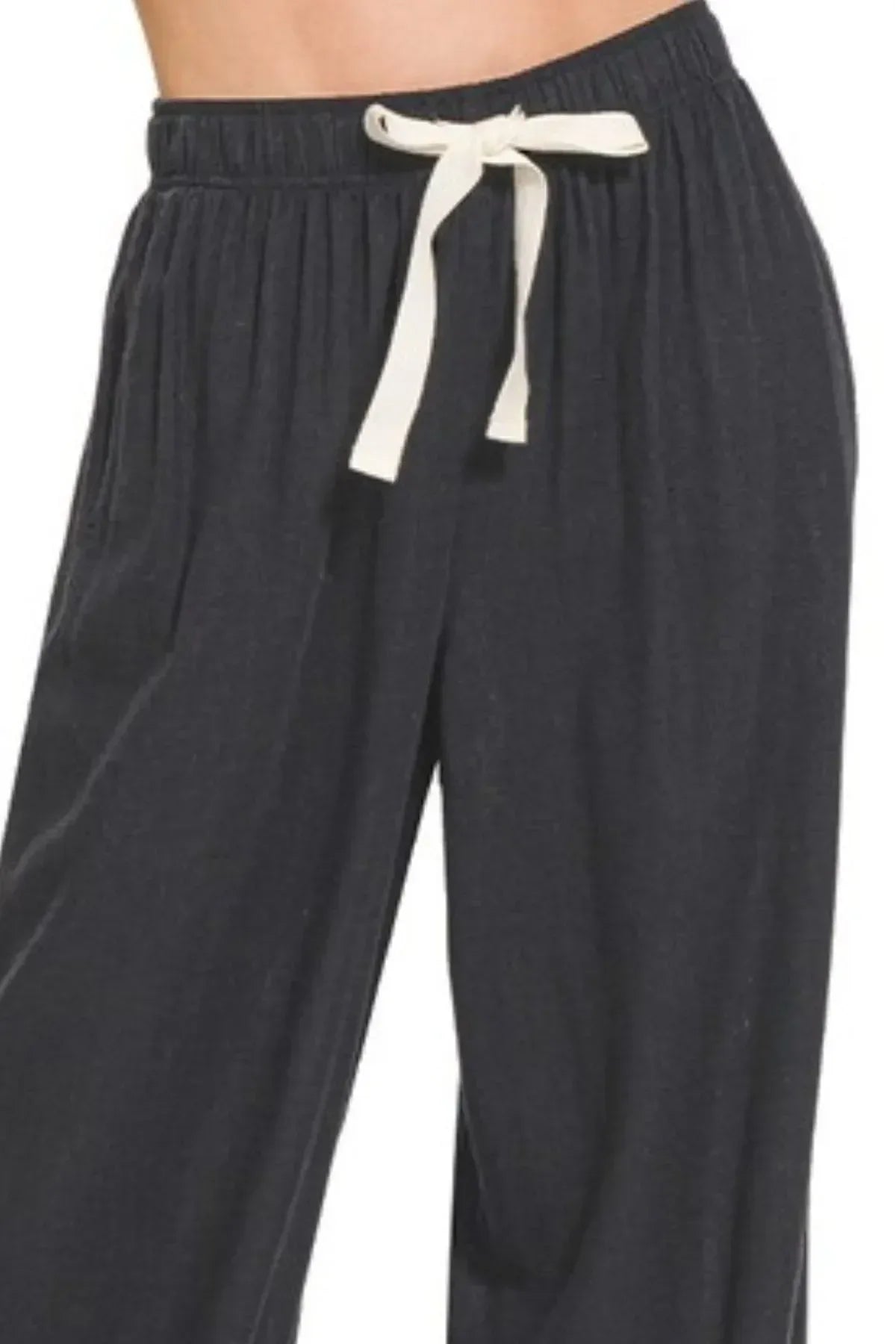 Zenana Linen Drawstring Pants Black - DAVERRI FASHIONS
