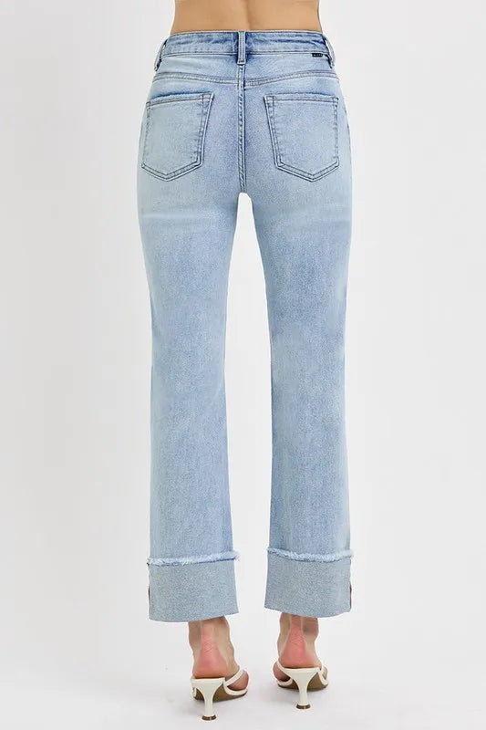 RISEN High Rise Straight Cuffed Relaxed Jeans Jeans