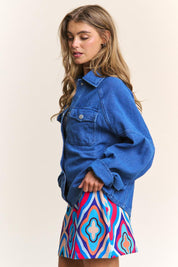 J.NNA Snap Down Long Sleeve Denim Shacket | Shackets Daverri Fashions