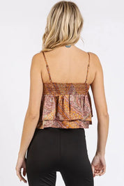Mittoshop Paisley Patchwork Print Satin Ruffle Crop Cami | Cami Tops Daverri Fashions