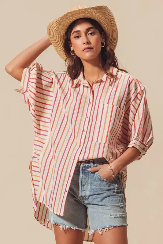 SO ME Multicolored Stripe Button Down Shirt
