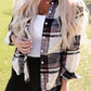Daverri plaid button-up shirt with black white red stripes