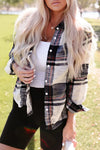 Daverri plaid button-up shirt with black white red stripes
