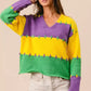 BiBi Stitch Detail Mardi Gras Stripes Sweater - DAVERRI FASHIONS