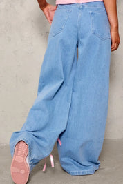 Bow Decorated Wide Leg Denim Jeans | Jeans Daverri Fashions