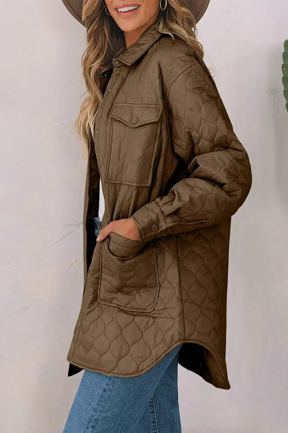 Snap Down Collared Winter Coat - DAVERRI FASHIONS