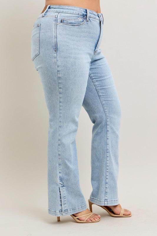 Judy Blue Tummy Control Vintage Wash Side Slit Slim Boot Jeans Jeans