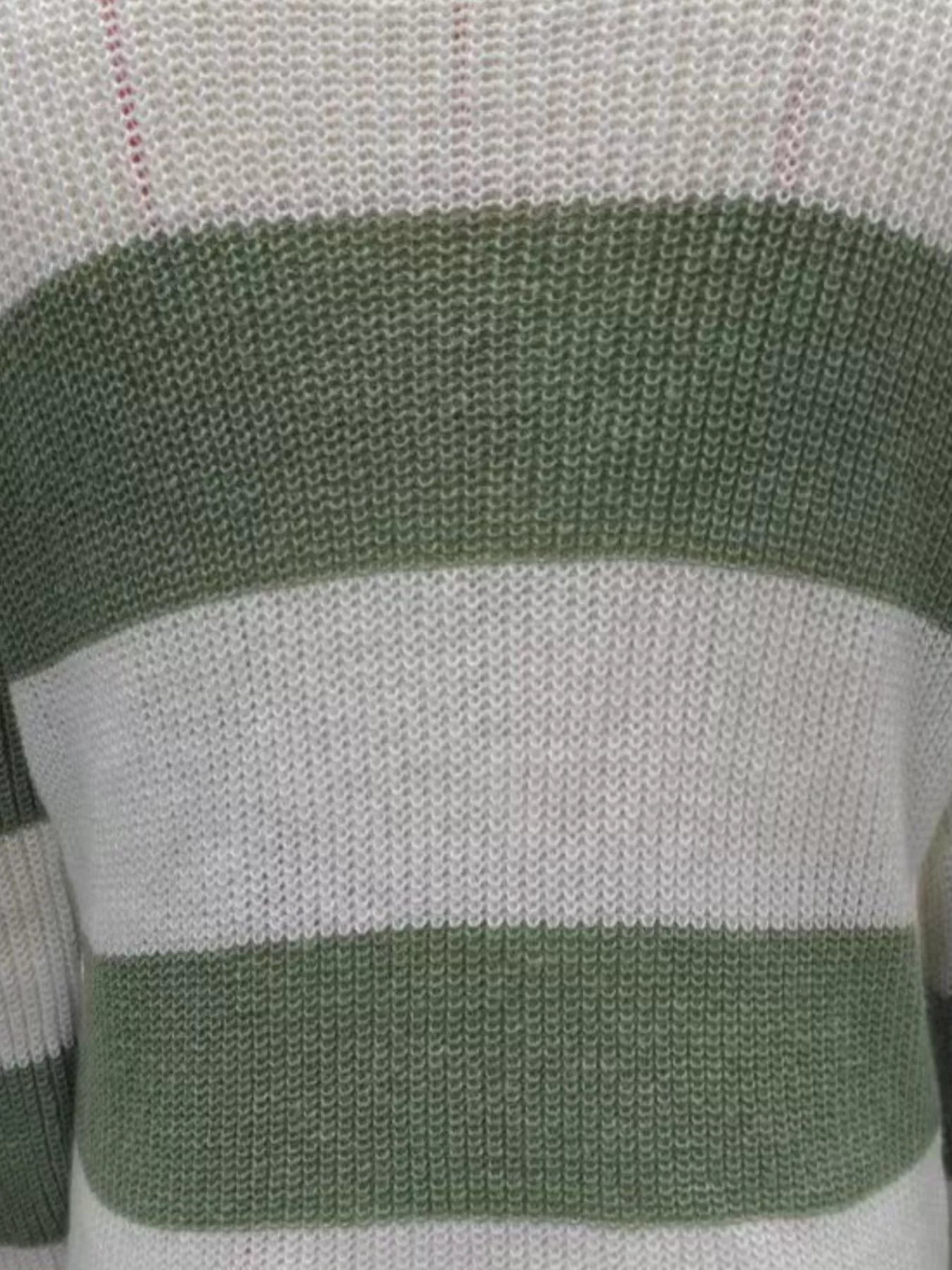 Cozy olive green and off-white striped round neck sweater by Daverri Fashions