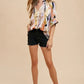 Annie Wear Multi Color Printed V-Neck Open Woven Blouse Top - DAVERRI FASHIONS