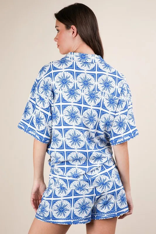 VERY J Tropical Printed Shirt Top and Shorts Set Shorts Sets