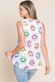 BOMBOM Smiley Face Round Neck Tank | Daverri Fashions
