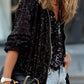 Sequin Zip Up Long Sleeve Jacket - DAVERRI FASHIONS