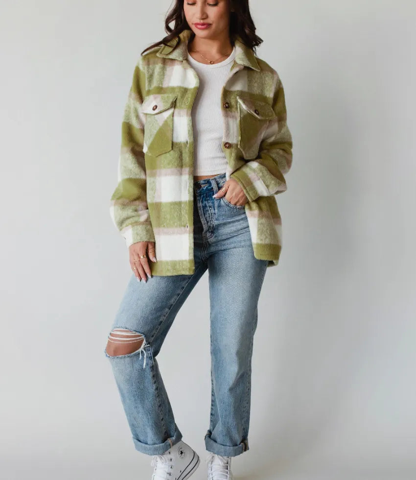 Pocketed Plaid Collared Neck Shacket | Shackets Daverri Fashions