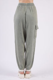 VERY J Washed Woven Crinkle Gauze Drawstring Pants