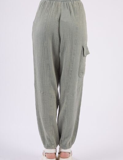 VERY J Washed Woven Crinkle Gauze Drawstring Pants