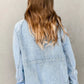 Elastic Edge Collared Zip Up Denim Jacket With Pocket - DAVERRI FASHIONS