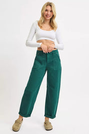 RISEN High Rise Ankle Cuffed Barrel Pants | Pants Daverri Fashions