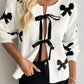 Tie Front Bow Pattern Cardigan - DAVERRI FASHIONS