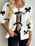 Tie Front Bow Pattern Cardigan - DAVERRI FASHIONS