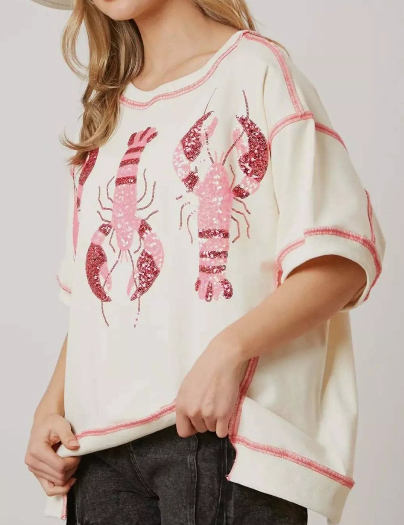 Sequin Lobster Half Sleeve T-Shirt | T-Shirts Daverri Fashions