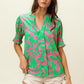 BiBi Smocked Cuff Floral Contrast Top Tops