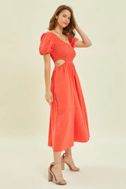 Cherry Red S HEYSON Smocked Cutout Midi Dress | Midi Dresses Daverri Fashions
