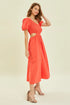 HEYSON Smocked Cutout Midi Dress Cherry Red Midi Dresses