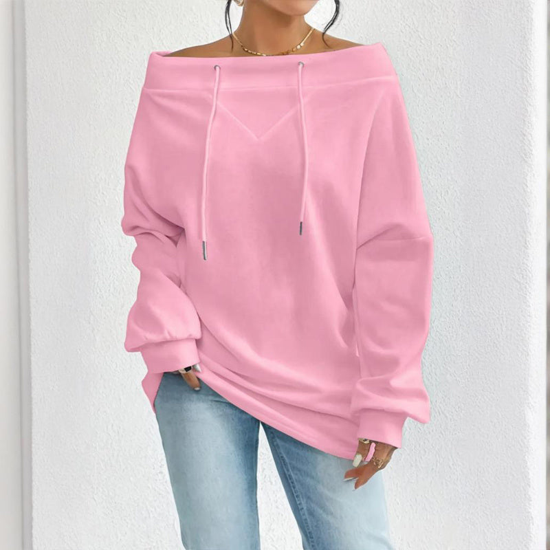 Pink Boatneck Off-Shoulder Long Sleeve Top Plus Size | Tops Daverri Fashions