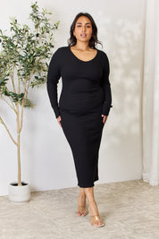 Culture Code Ribbed Long Sleeve Midi Slit Dress | Midi Dresses Daverri Fashions