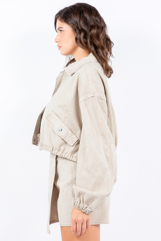 American Bazi Drawstring Waist Crop Jacket