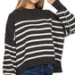 Zenana Exposed Seam Striped Oversized Sweater BLACK Sweaters