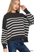 Zenana Exposed Seam Striped Oversized Sweater BLACK Sweaters