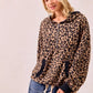 BiBi Leopard Print Waffle Half Zip Up Hoodie W Pocket - DAVERRI FASHIONS