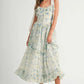 MABLE Floral Printed Shoulder Strap Midi Dress Blue